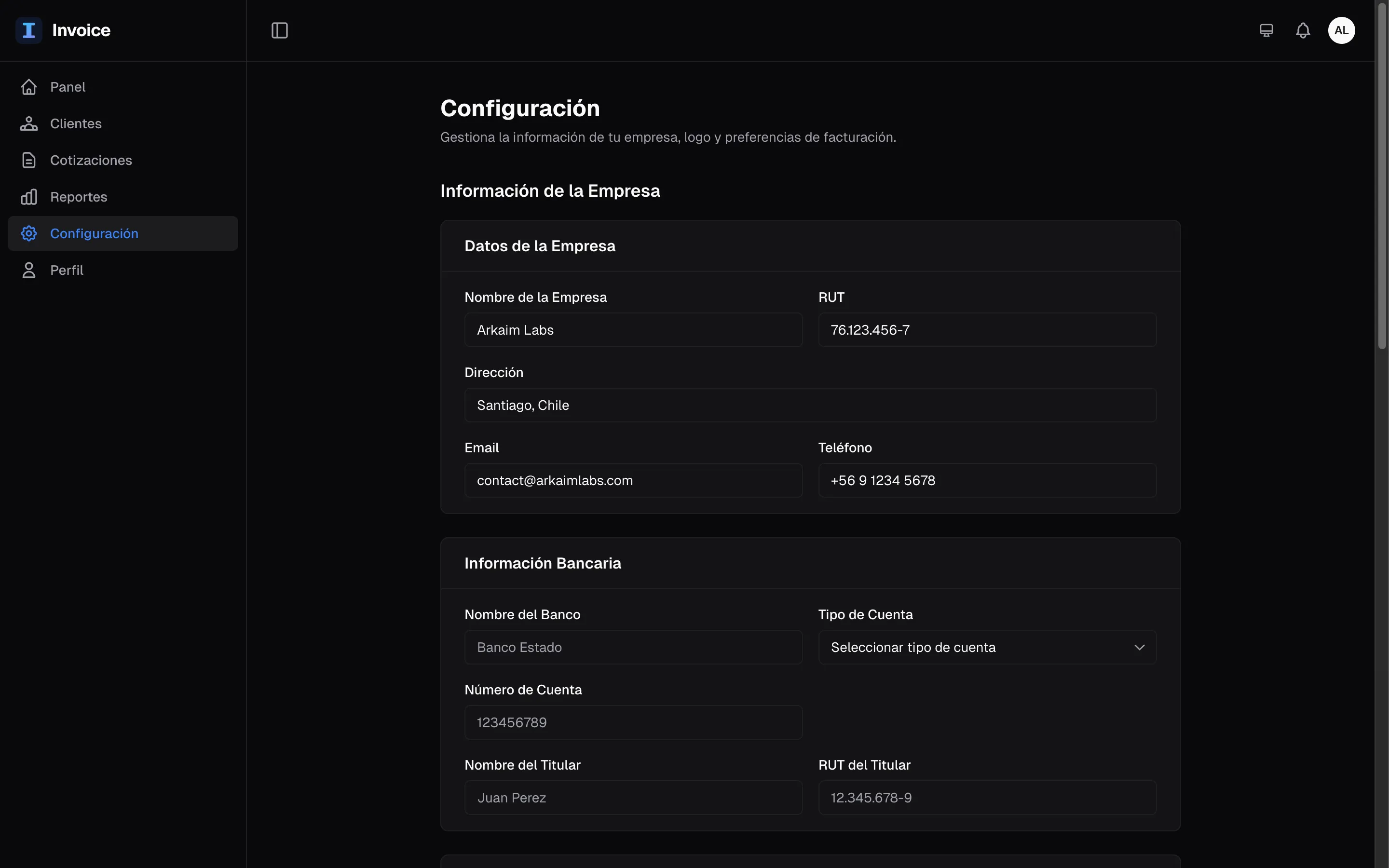 Invoice - Settings
